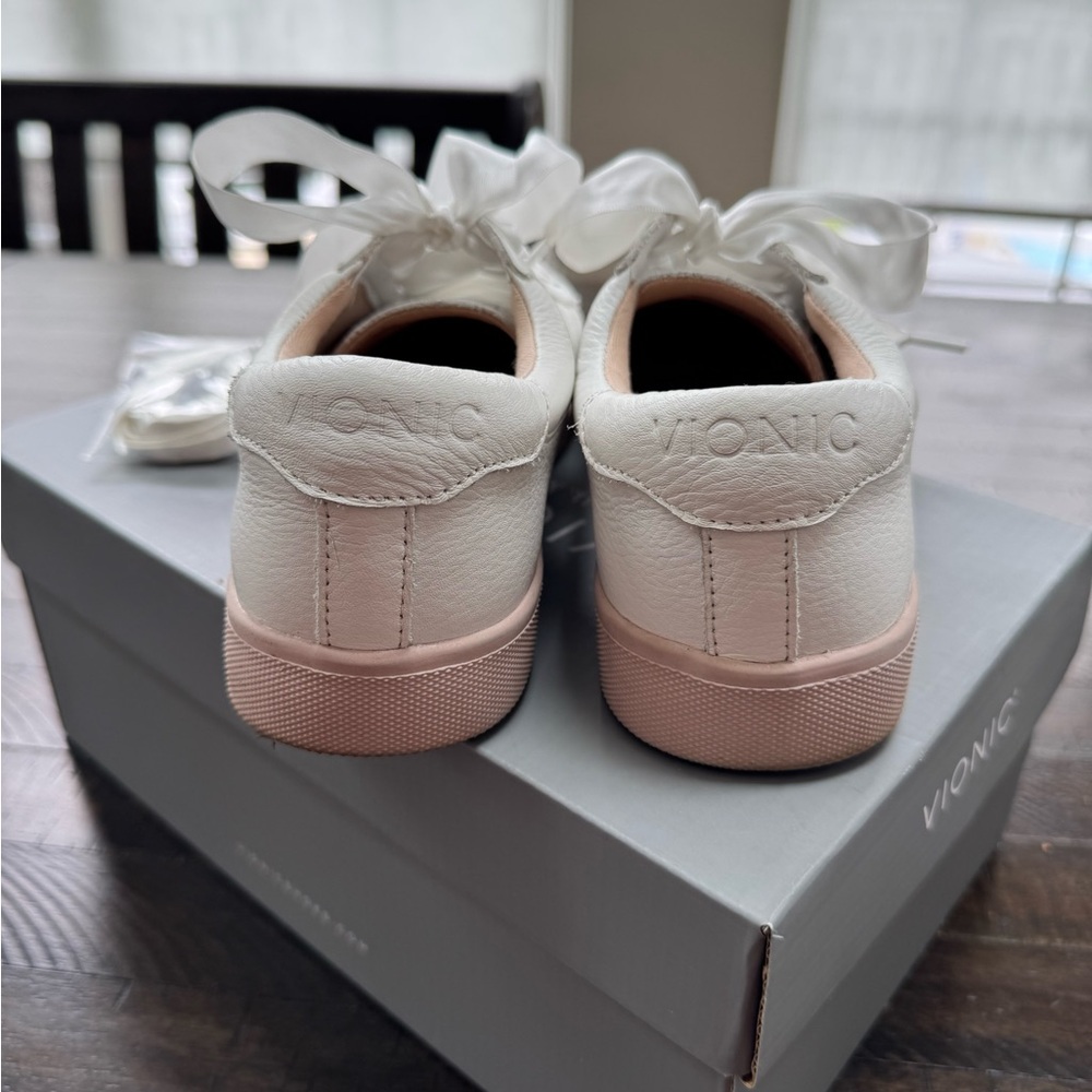 Vionic White and Pink Sneakers Sleek Minimalist Design - Picture 2 of 8
